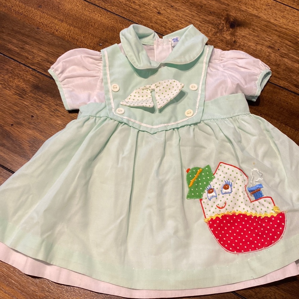 Vintage Mayfair baby girl dress 2 pc with tugboat
